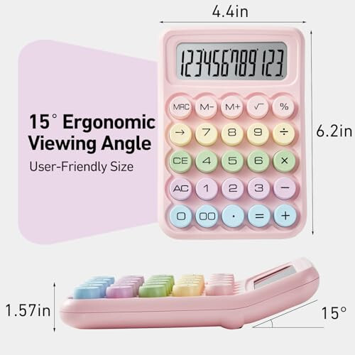 Electronic Calculator, 12 Digits Large LCD Display Small Desktop Calculator, Pink Basic Calculators with Big Buttons, Easy to Press Mechanical Switch Calculator Office Supplies for Home and School (Pink) - 2