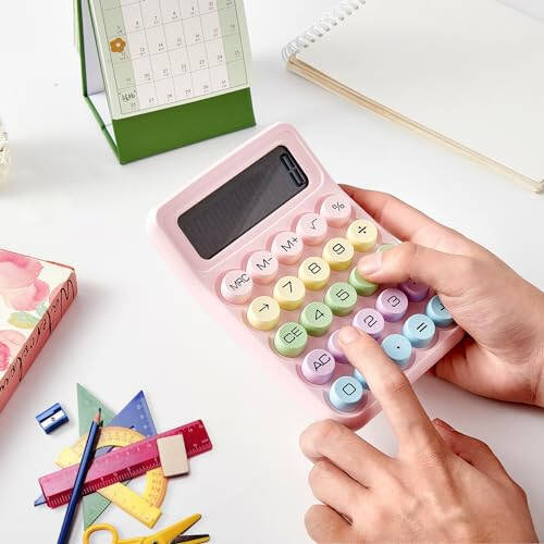 Electronic Calculator, 12 Digits Large LCD Display Small Desktop Calculator, Pink Basic Calculators with Big Buttons, Easy to Press Mechanical Switch Calculator Office Supplies for Home and School (Pink) - 5