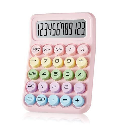 Electronic Calculator, 12 Digits Large LCD Display Small Desktop Calculator, Pink Basic Calculators with Big Buttons, Easy to Press Mechanical Switch Calculator Office Supplies for Home and School (Pink) - 3