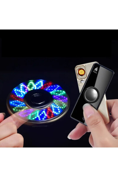 Electronic rechargeable lighter with metal body, stylish design and stress spinner - 1