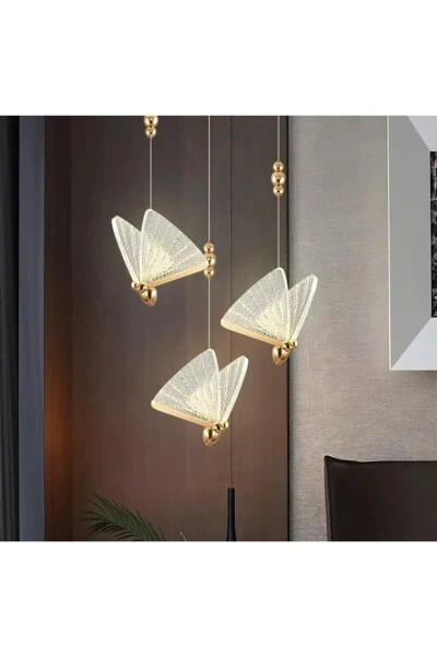 Elegance Modern Butterfly Design Triple Pendant LED Chandelier Rose Gold Yellow Amazing Visual - 3