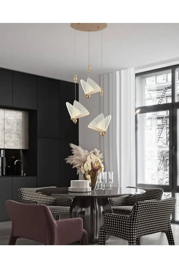 Elegance Modern Butterfly Design Triple Pendant LED Chandelier Rose Gold Yellow Amazing Visual - 4