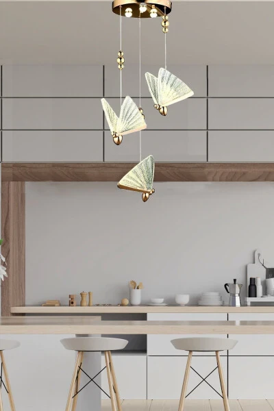 Elegance Modern Butterfly Design Triple Pendant LED Chandelier Rose Gold Yellow Amazing Visual - 6