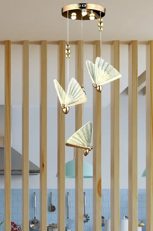 Elegance Modern Butterfly Design Triple Pendant LED Chandelier Rose Gold Yellow Amazing Visual - 5