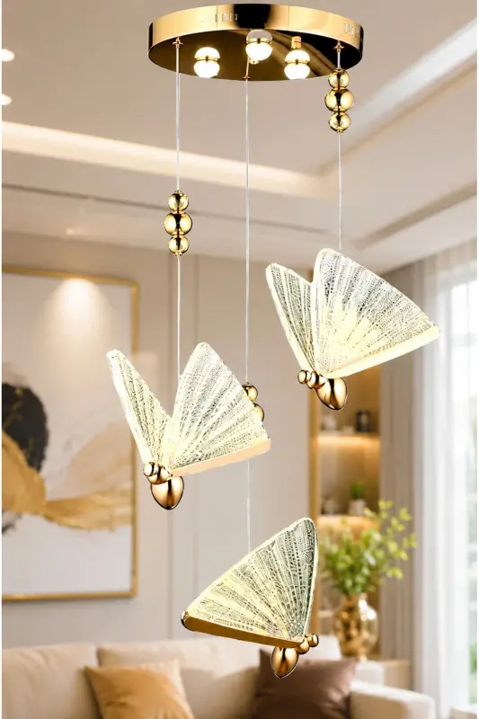 Elegance zamonaviy Kapalak dizayni uchta osilgan LED lyustralar Rose Gold sari ajoyib vizual - 3