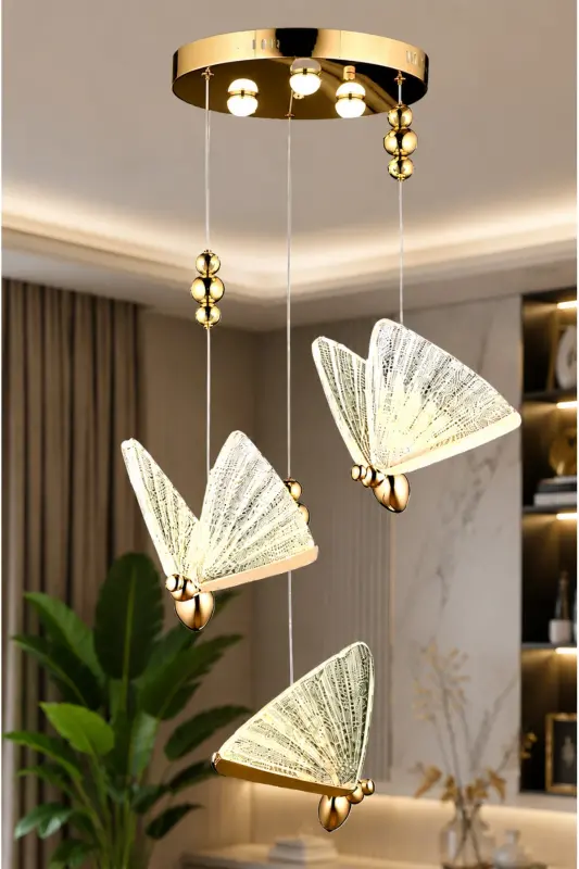 Elegance zamonaviy Kapalak dizayni uchta osilgan LED lyustralar Rose Gold sari ajoyib vizual - 8