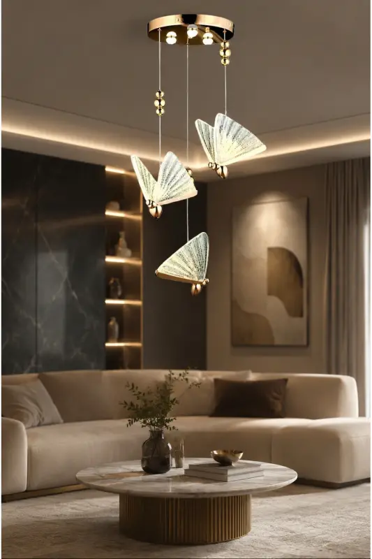 Elegance zamonaviy Kapalak dizayni uchta osilgan LED lyustralar Rose Gold sari ajoyib vizual - 9