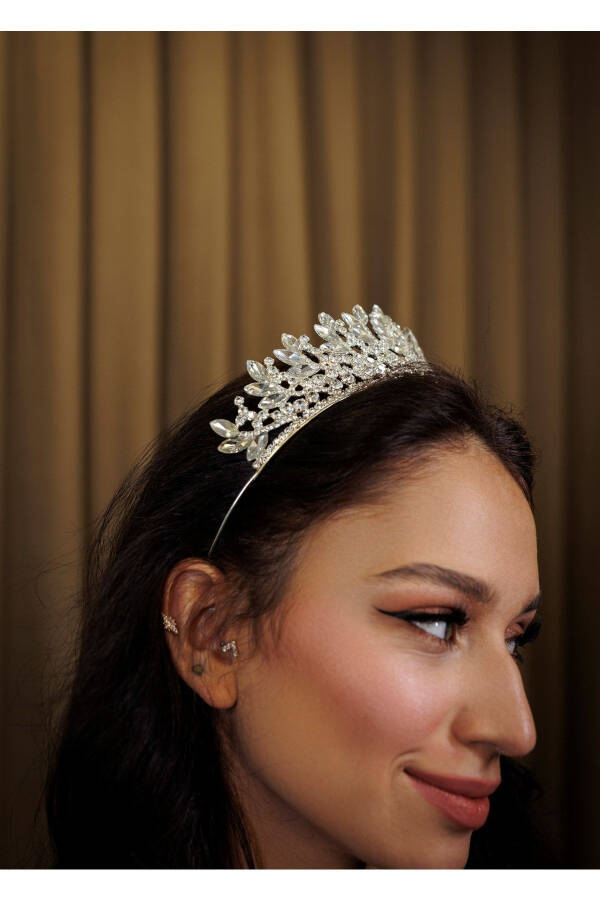 Elegant and Stylish Wedding and Engagement Bridal Crown and Hair Accessory with Crystal Stones - 2