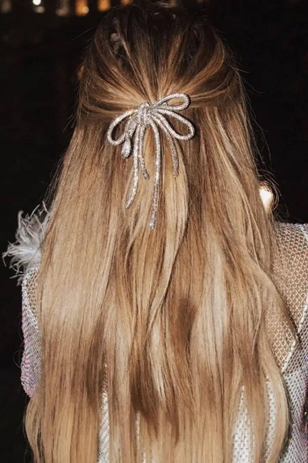 Elegant Bow Hair Clip with Sparkling Stones - 1