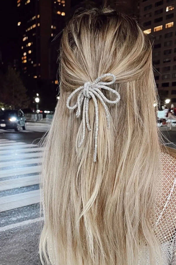 Elegant Bow Hair Clip with Sparkling Stones - 4