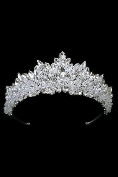 Elegant Bridal Crown Princess Model Crystal Bead Embroidered 7cm High - Modazone (1)