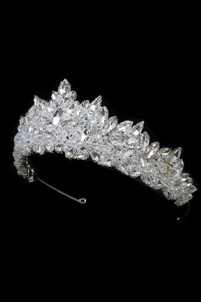 Elegant Bridal Crown Princess Model Crystal Bead Embroidered 7cm High - 3
