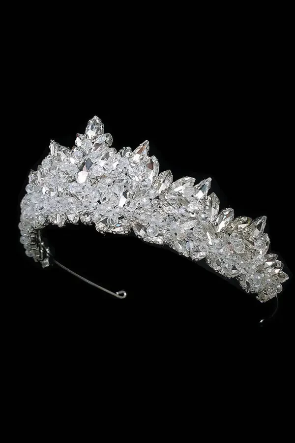 Elegant Bridal Crown Princess Model Crystal Bead Embroidered 7cm High - 3