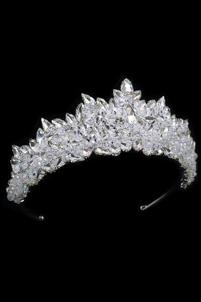 Elegant Bridal Crown Princess Model Crystal Bead Embroidered 7cm High - MYCROWN34