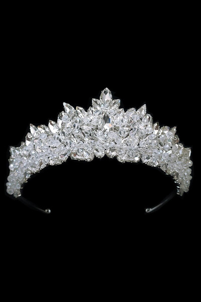 Elegant Bridal Crown Princess Model Crystal Bead Embroidered 7cm High - MYCROWN34 (1)