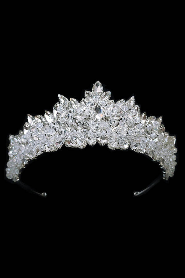 Elegant Bridal Crown Princess Model Crystal Bead Embroidered 7cm High - 2
