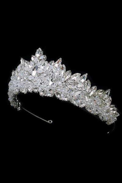 Elegant Bridal Crown Princess Model Crystal Bead Embroidered 7cm High - 3