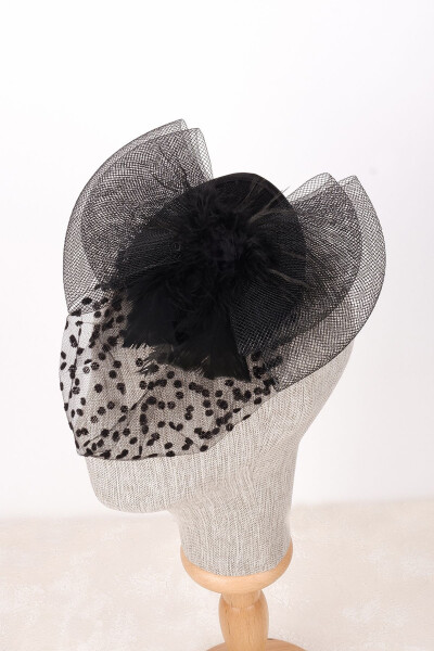 Elegant Bridal Hat with Dotted Veil Wedding Bridal Hat Feathery For Wedding - 1