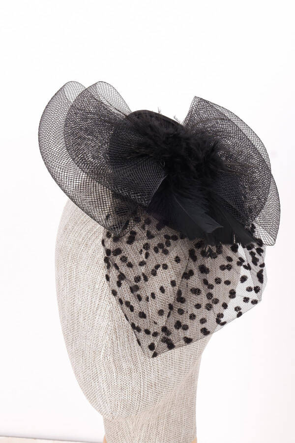 Elegant Bridal Hat with Dotted Veil Wedding Bridal Hat Feathery For Wedding - 2