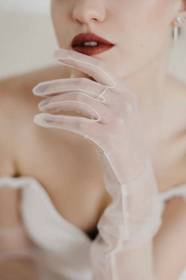 Elegant Evening Accessory Party Gloves White Long Transparent Tulle Fancy Bridal Gloves - 5