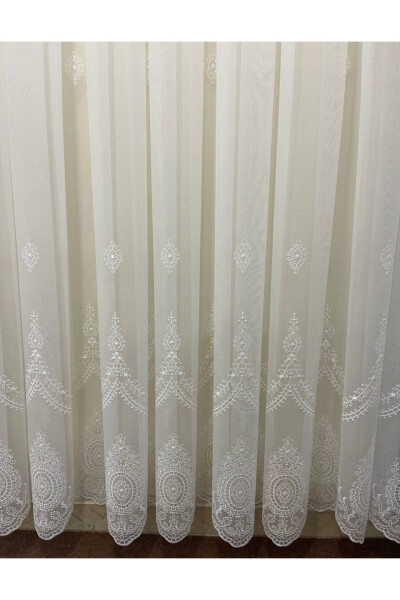 Elegant Pattern Bamboo Linen Floor-Length Sheer Curtain with Tight Pleats - 1