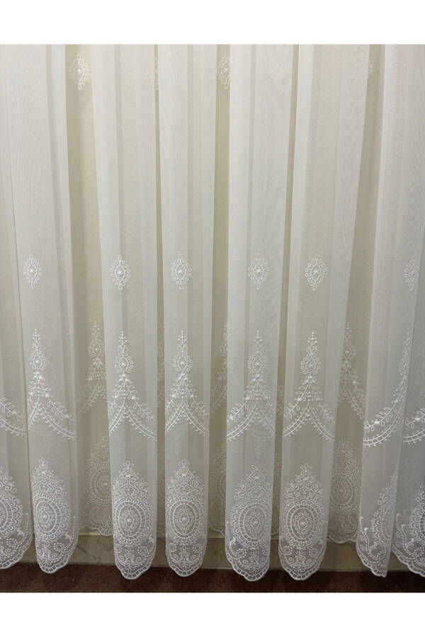 Elegant Pattern Bamboo Linen Floor-Length Sheer Curtain with Tight Pleats - 1