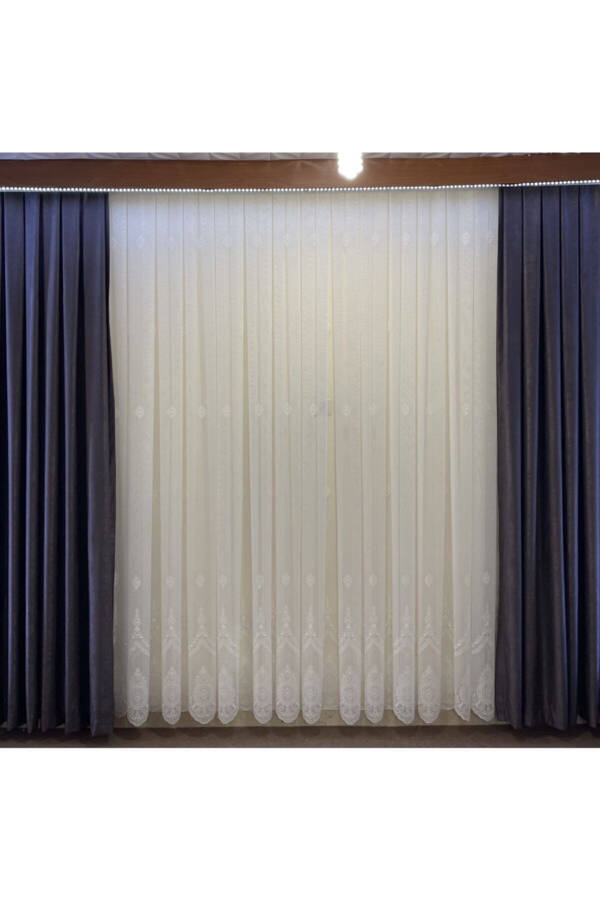 Elegant Pattern Bamboo Linen Floor-Length Sheer Curtain with Tight Pleats - 2