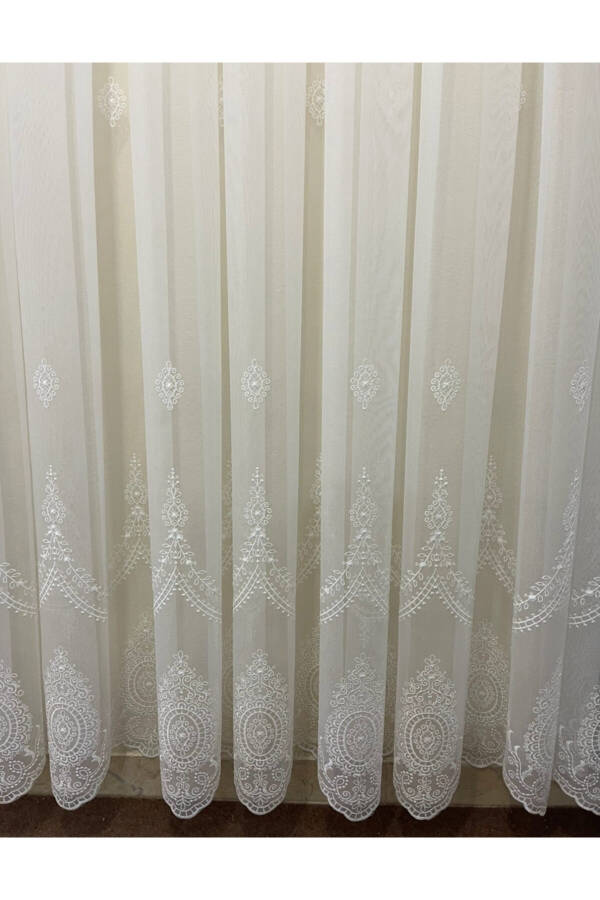 Elegant Pattern Bamboo Linen Floor-Length Sheer Curtain with Tight Pleats - 6