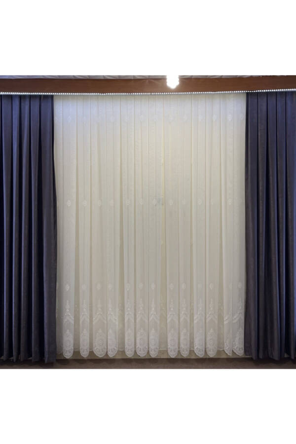 Elegant Pattern Bamboo Linen Floor-Length Sheer Curtain with Tight Pleats - 7