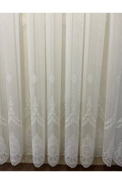 Elegant Pattern Bamboo Linen Floor-Length Sheer Curtain with Tight Pleats - perde mağazam