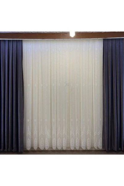 Elegant Pattern Bamboo Linen Floor-Length Sheer Curtain with Tight Pleats - perde mağazam (1)