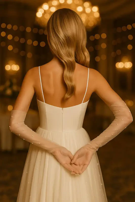 Elegant Pearl Bridal Costume Wedding Fan for Special Occasions White Long Tulle Fan - 3