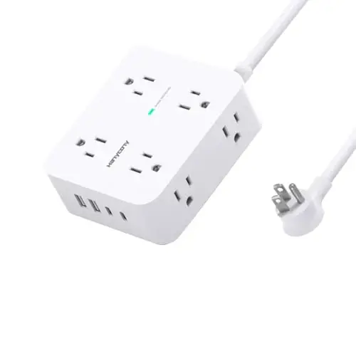 Elektr ta'minoti tarmoqli filtrlari - HANYCONY 8 keng rozetka, 4 USB porti (2 USB C), 3 tomonli rozetka uzaytirgichi, 5 fut uzaytirish shnuri, uy ofisi, kollej yotoqxonasi uchun ideal - 1