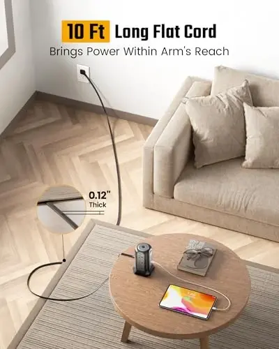 Elektr tarmog'i minorasi kuchlanishdan himoyachisi, SUPERDANNY stol usti zaryadlash stantsiyasi, 10 futlik uzaytirgich, 9 rozetka, 4 USB porti, 1080 Joul, 3 tishli, topraklama, uy, ofis uchun ko'plab himoyalar, qora - 2