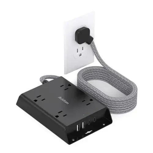 Elektr tokidan himoya qiluvchi tarmoqli filtr, Addtam 5 futlik yassi vilkali uzatma kabeli, 4 USB devor zaryadlovchi (2 USB C porti), 4 keng rozetkali stol zaryadlash stantsiyasi, uy ofisi va kollej yotoqxonasi uchun zarur narsalar, qora - 1