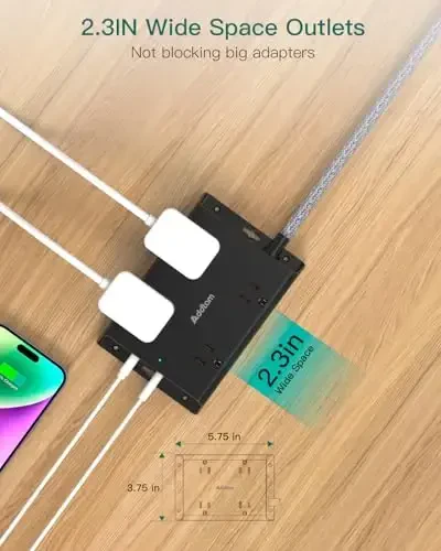 Elektr tokidan himoya qiluvchi tarmoqli filtr, Addtam 5 futlik yassi vilkali uzatma kabeli, 4 USB devor zaryadlovchi (2 USB C porti), 4 keng rozetkali stol zaryadlash stantsiyasi, uy ofisi va kollej yotoqxonasi uchun zarur narsalar, qora - 4