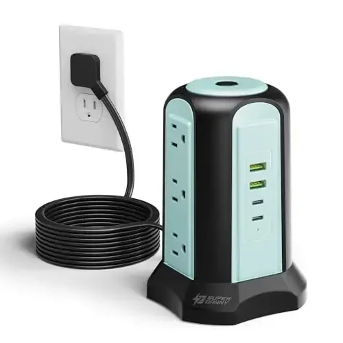 Elektr uzatgich minorasi, SUPERDANNY stol usti zaryadlash stansiyasi, 10 Ft uzaytma shnuri, 9 ta rozetka, 4 USB porti, 1080 Joull, 3 tishli, topraklanmış, uy, ofis uchun bir nechta himoya, ko'k 