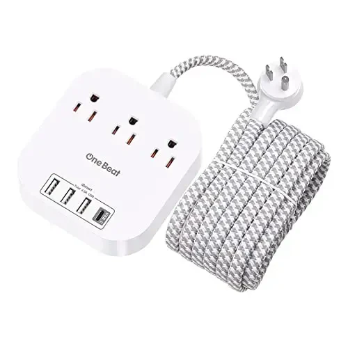 Elektr uzaytirgich - USB C portli 10 fut uzunlikdagi uzaytirgich, 3 rozetka 4 USB stol usti zaryadlash stantsiyasi, tekis vilka elektr uzaytirgich, kruiz kemasi uchun kuchlanishdan himoya qilmaydi, sayohat uchun zarur, ETL ro'yxatga olingan - ONE BEAT