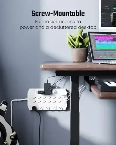 Power Strip, SUPERDANNY Surge Protector with 22 Outlets, 2 USB-C and 4 USB-A, 2100J, 6.5Ft Flat Plug Heavy Duty Extension Cord (1875W/15A), Wall Mountable for Home, Office, Dorm, Gaming Room, White - 6