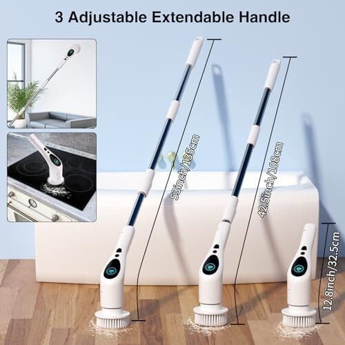 Electric Spin Scrubber, Electric Spin Cordless Tub and Tile Scrubber with Voice Broadcasting 3 Speed 9 Replaceable Clean Heads Power Spin Scrubbers - 4