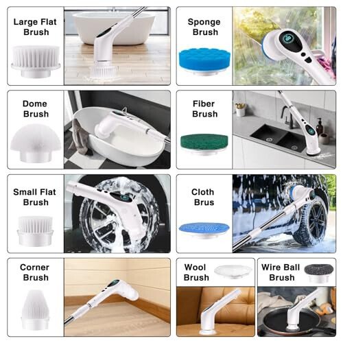 Electric Spin Scrubber, Electric Spin Cordless Tub and Tile Scrubber with Voice Broadcasting 3 Speed 9 Replaceable Clean Heads Power Spin Scrubbers - 6