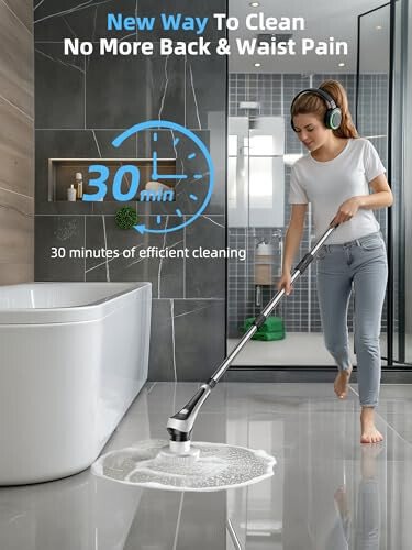 Electric Spin Scrubber,Cordless Shower Scrubber with Power Display Screen,IP68 Waterproof Bath Cleaning Brush,Adjustable Extension Handle & 2 Speeds,Electric Cleaning Brush for Bathroom,Kitchen,Tub - EMETE (1)