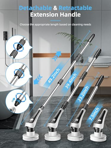 Electric Spin Scrubber,Cordless Shower Scrubber with Power Display Screen,IP68 Waterproof Bath Cleaning Brush,Adjustable Extension Handle & 2 Speeds,Electric Cleaning Brush for Bathroom,Kitchen,Tub - 4