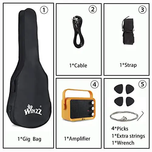 Электрогитара для начинающих WINZZ EGM100 30 дюймов, для правшей, розовый - 6