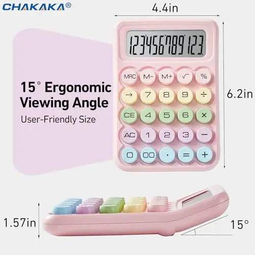 Electronic Calculator,12 Digits Large LCD Display Small Desktop Calculators,Pink Basic with Big Buttons,Easy to Press Mechanical Switch Calculator,4 Function Office Supplies for Home and School (Pink) - 1