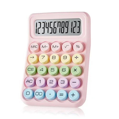 Electronic Calculator,12 Digits Large LCD Display Small Desktop Calculators,Pink Basic with Big Buttons,Easy to Press Mechanical Switch Calculator,4 Function Office Supplies for Home and School (Pink) - 3