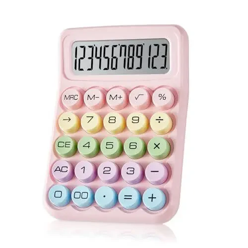 Electronic Calculator,12 Digits Large LCD Display Small Desktop Calculators,Pink Basic with Big Buttons,Easy to Press Mechanical Switch Calculator,4 Function Office Supplies for Home and School (Pink) - 3
