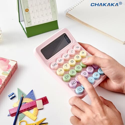 Electronic Calculator,12 Digits Large LCD Display Small Desktop Calculators,Pink Basic with Big Buttons,Easy to Press Mechanical Switch Calculator,4 Function Office Supplies for Home and School (Pink) - CHAKAKA (1)