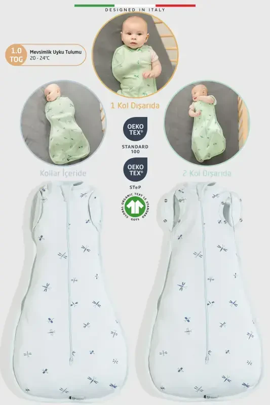 EleleLife Baby Swaddle Sleeping Bag 1 Tog Blue Sanno-Blue Sanno - 2