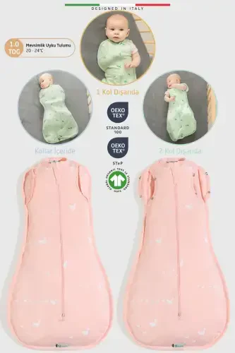 EleleLife Baby Swaddle Sleeping Bag 1 Tog Powder Pato-Powder Pato - 2